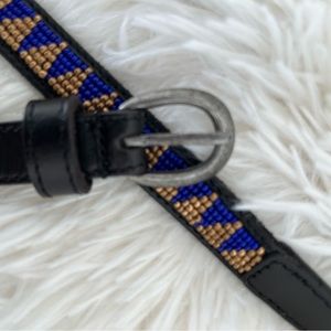 Lucky Brand Blue/Purple Geo Black Leather skinny belt size M .. NWT